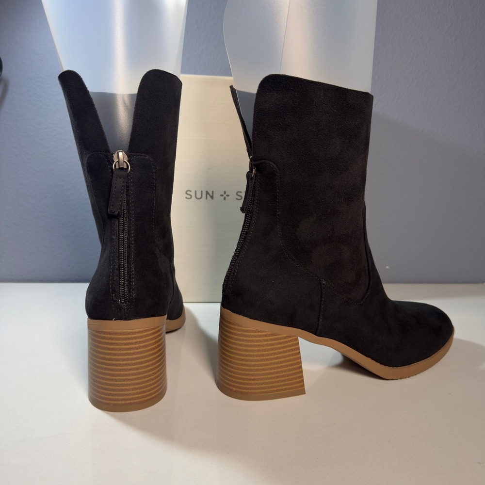 Sun + Stone Lyraaf Boots Women 9.5 Black New Block Heel Back Zip Ankle Bootie - Picture 6 of 13